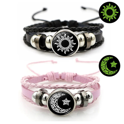 Couple Sun & Moon Adjustable Leather Bracelets – Braided Charm Wristbands for Men & Women