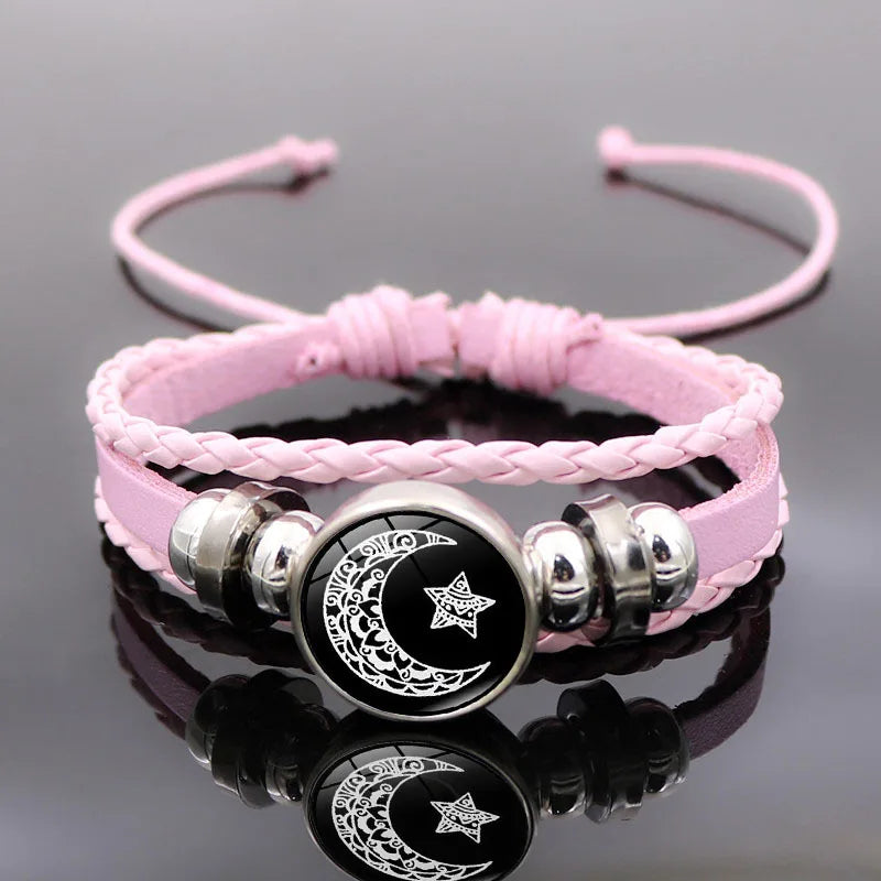 Couple Sun & Moon Adjustable Leather Bracelets – Braided Charm Wristbands for Men & Women