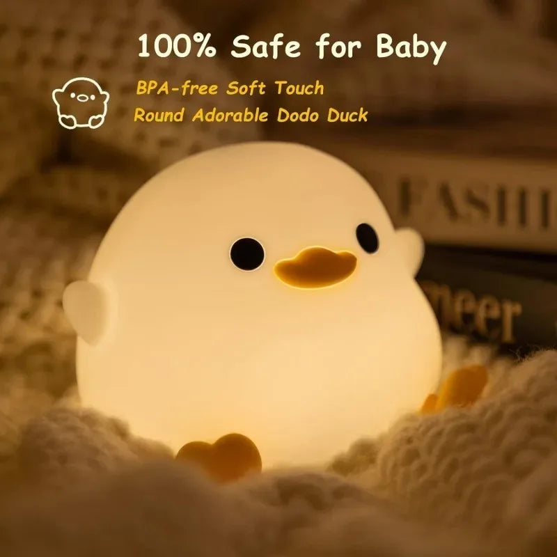DoDo Duck Cute Silicone Night Light – Dimmable Rechargeable LED Bedside Lamp for Baby Room & Home Decor