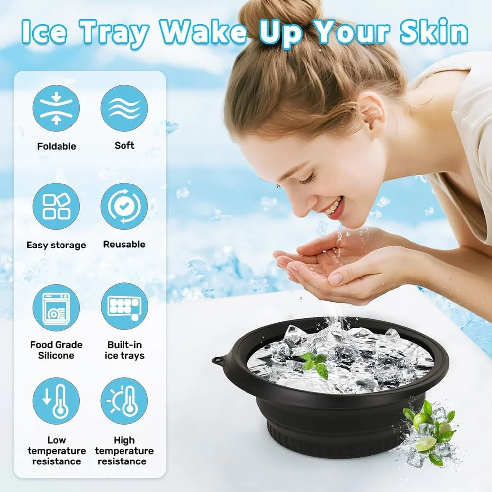 Silicone Collapsible Face Ice Bowl with Built-In Ice Tray for Spa-Like Facial Treatment at Home