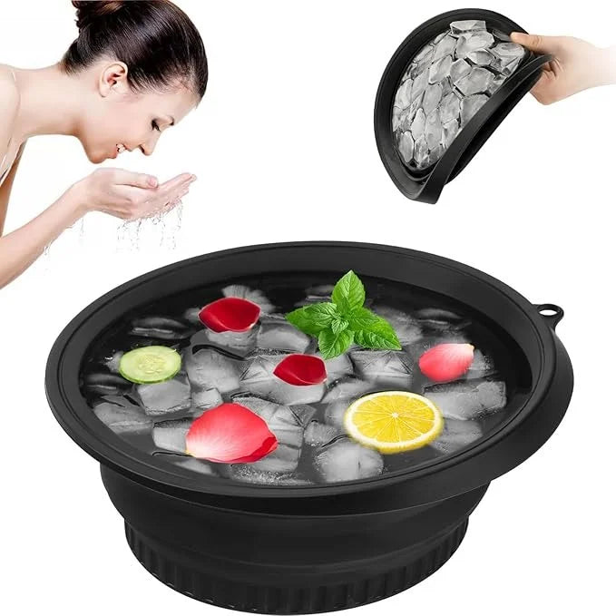 Silicone Collapsible Face Ice Bowl with Built-In Ice Tray for Spa-Like Facial Treatment at Home