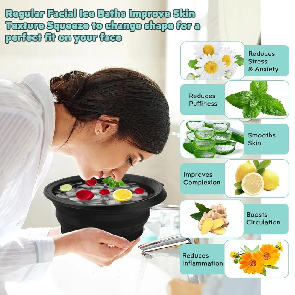 Silicone Collapsible Face Ice Bowl with Built-In Ice Tray for Spa-Like Facial Treatment at Home