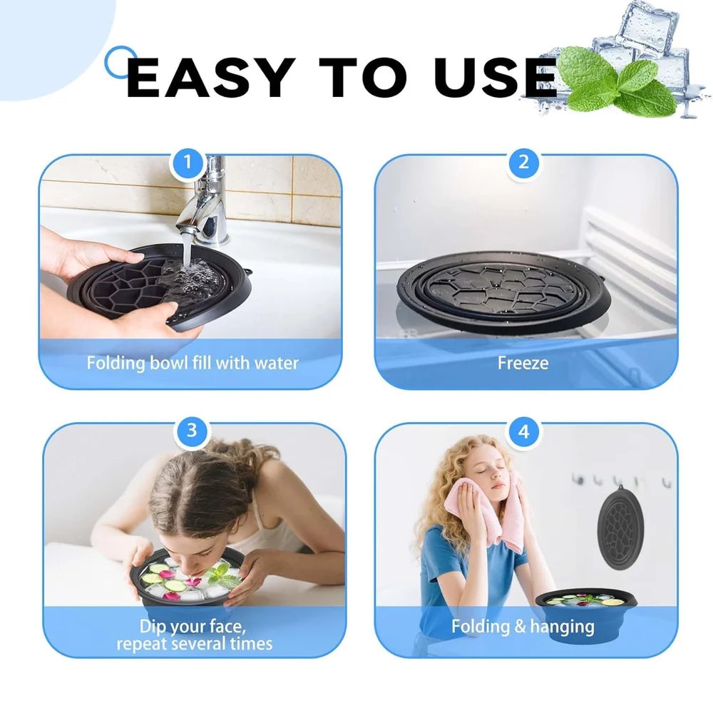 Silicone Collapsible Face Ice Bowl with Built-In Ice Tray for Spa-Like Facial Treatment at Home