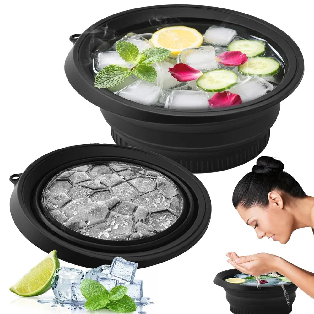 Silicone Collapsible Face Ice Bowl with Built-In Ice Tray for Spa-Like Facial Treatment at Home